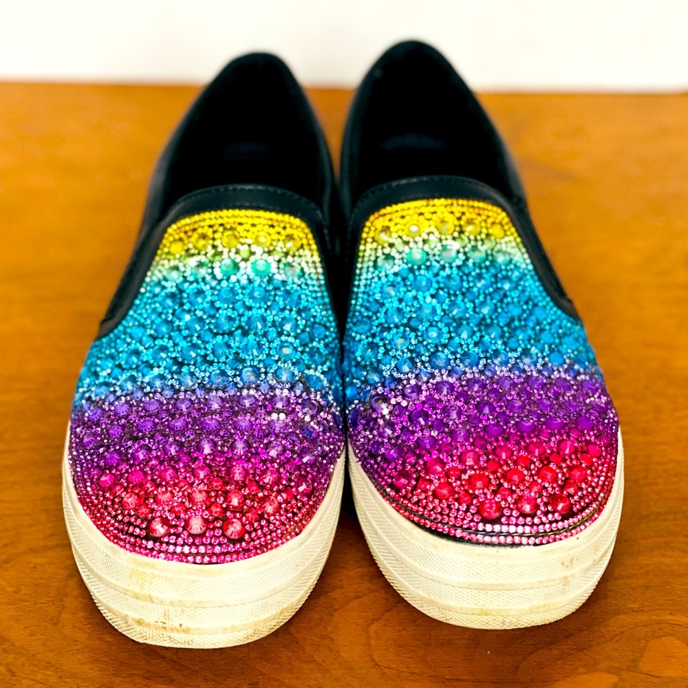 Women's Sparkly Rainbow Crystal Slip-On Sneakers